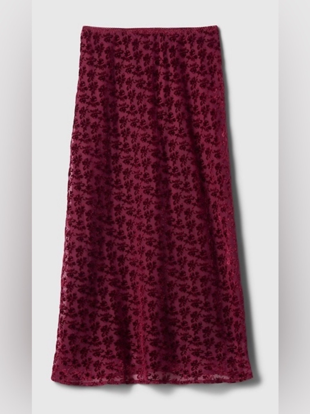 Gap Velvet Burnout Midi Skirt Fairy Grunge Dark Romantic Merlot Whimsigoth NEW - Picture 4 of 4